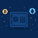 Illustration d'un coffre-fort numérique symbolisant la sécurisation des cryptomonnaies en 2025